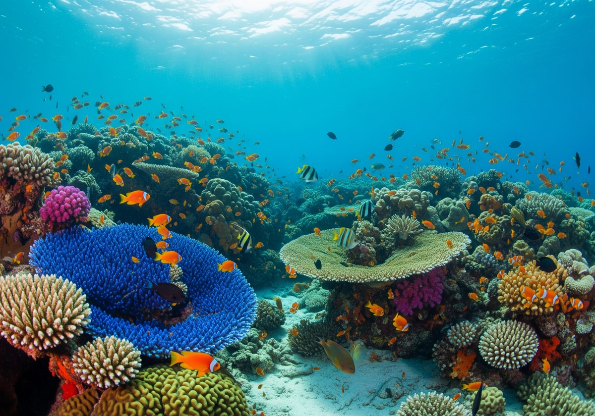 Great Barrier Reef with colorful coral and tropical fish