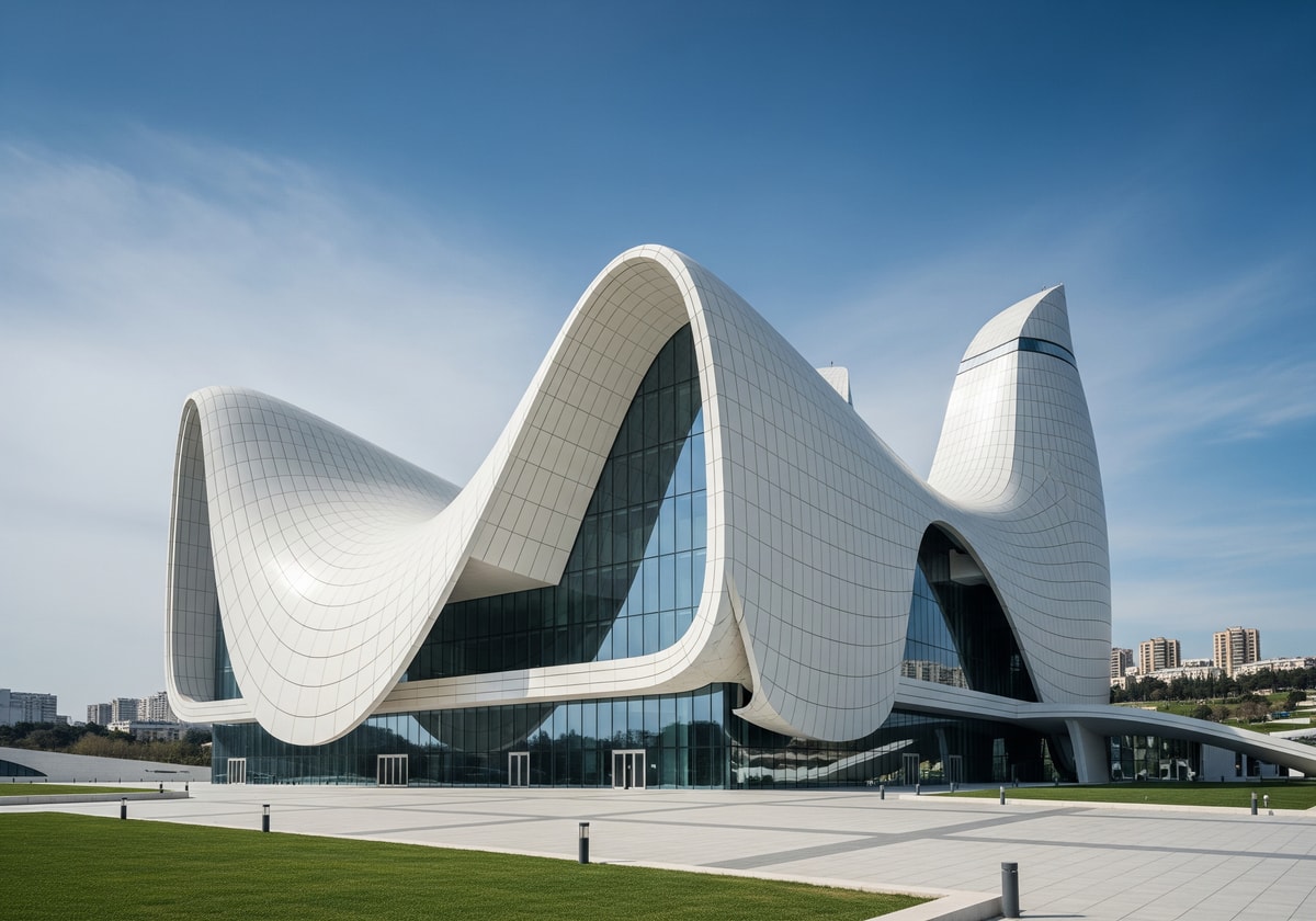 Heydar Aliyev Center with flowing white curves