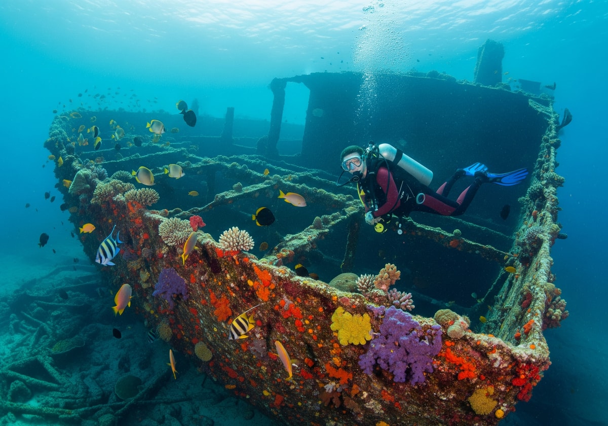 Scuba diving with shipwrecks