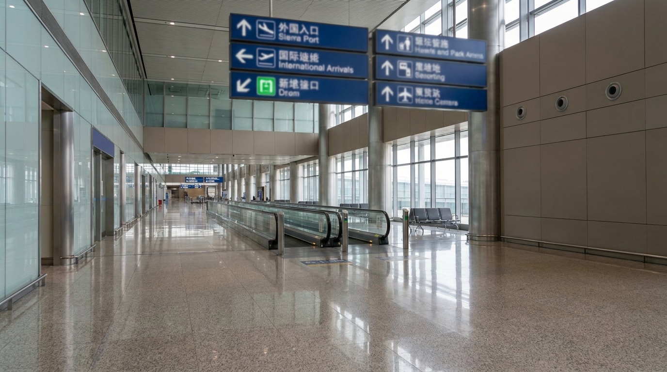 International arrivals corridor at a Chinese airport for transit passengers