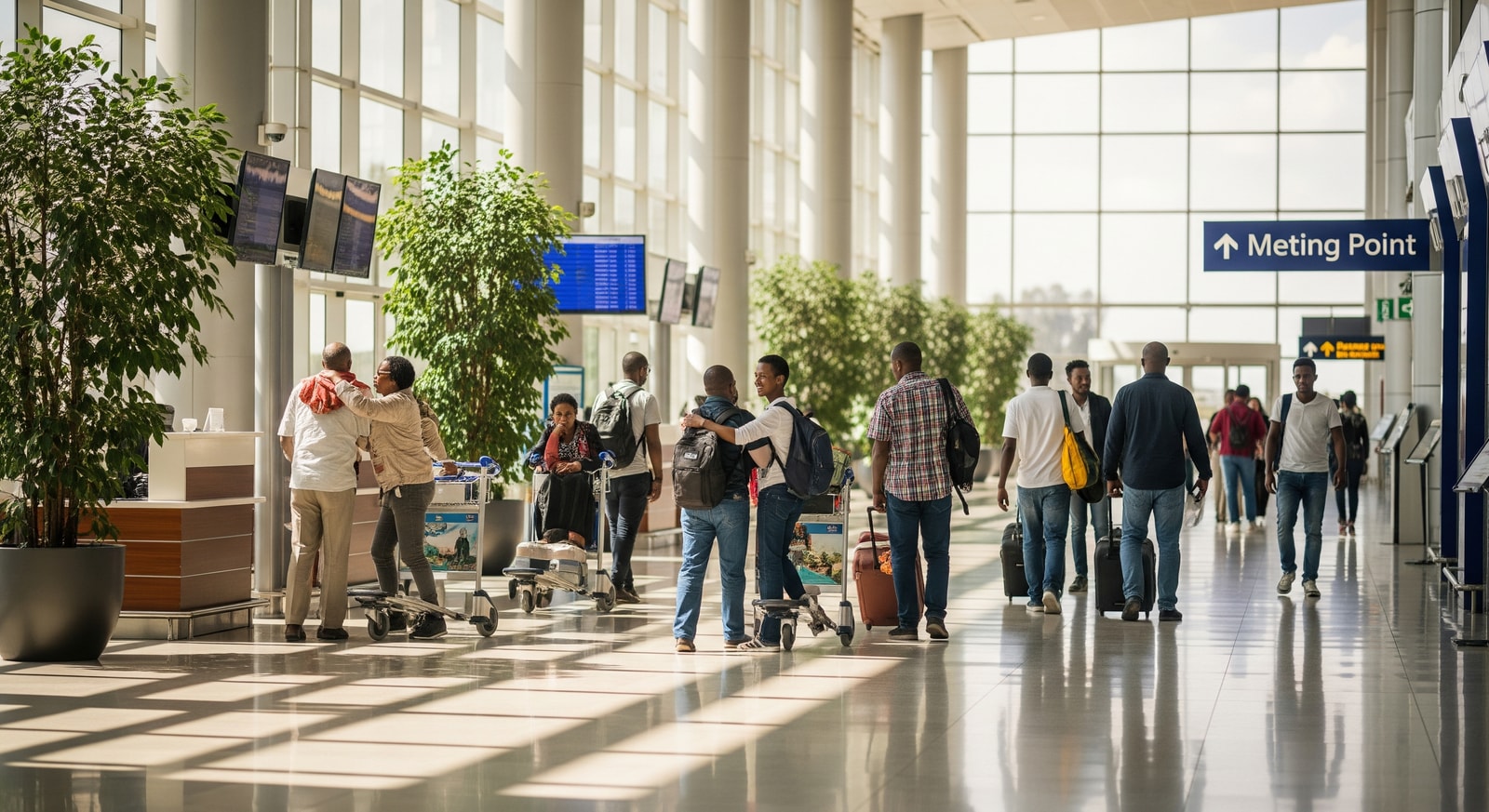 Interior of Bole International Airport arrival hall in Addis Ababa