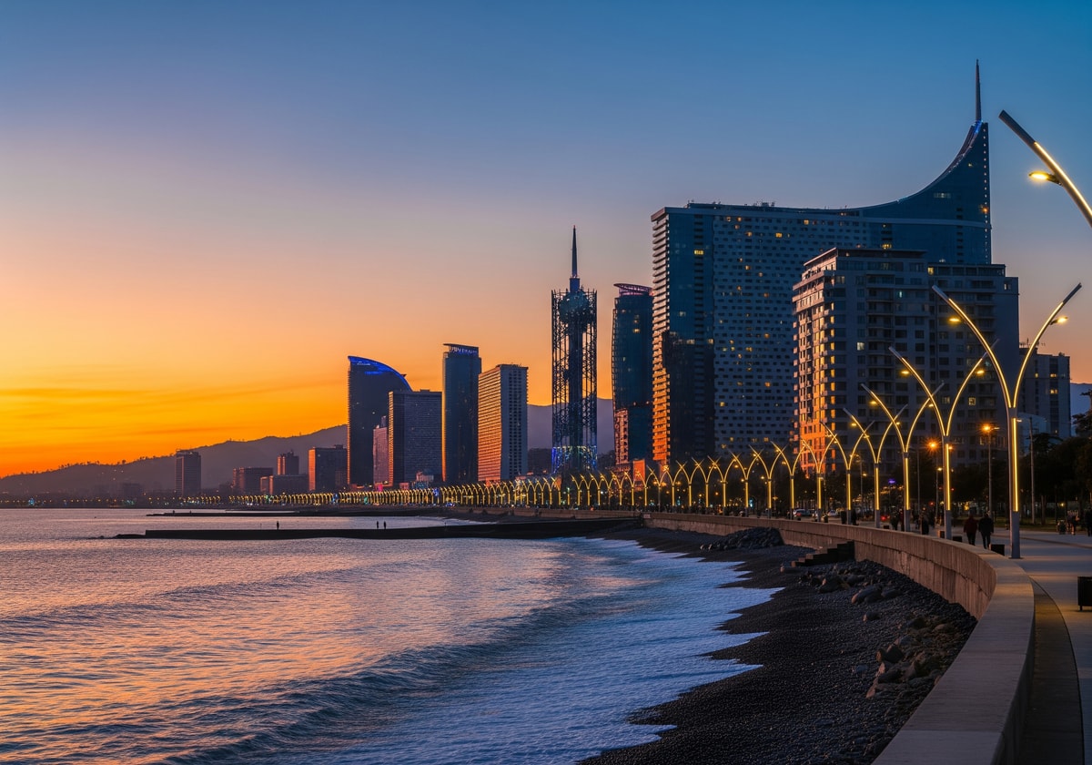 Batumi Black Sea coast with modern skyline