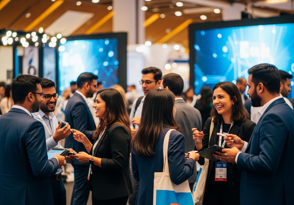 Professional networking at an Indian tech conference