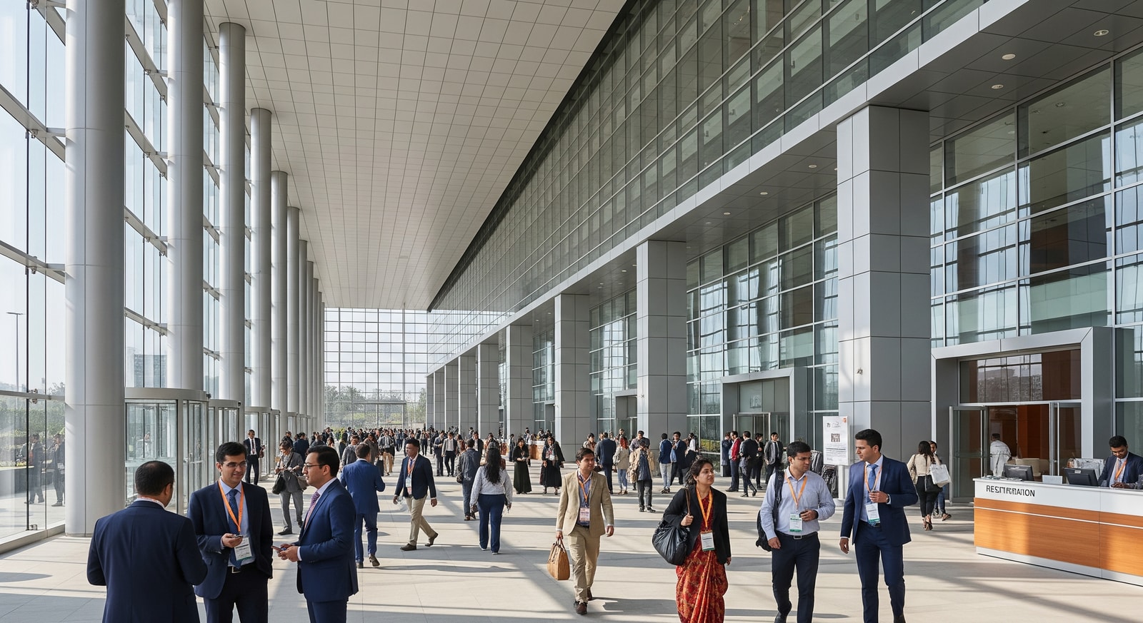 Modern convention center in New Delhi hosting an international conference