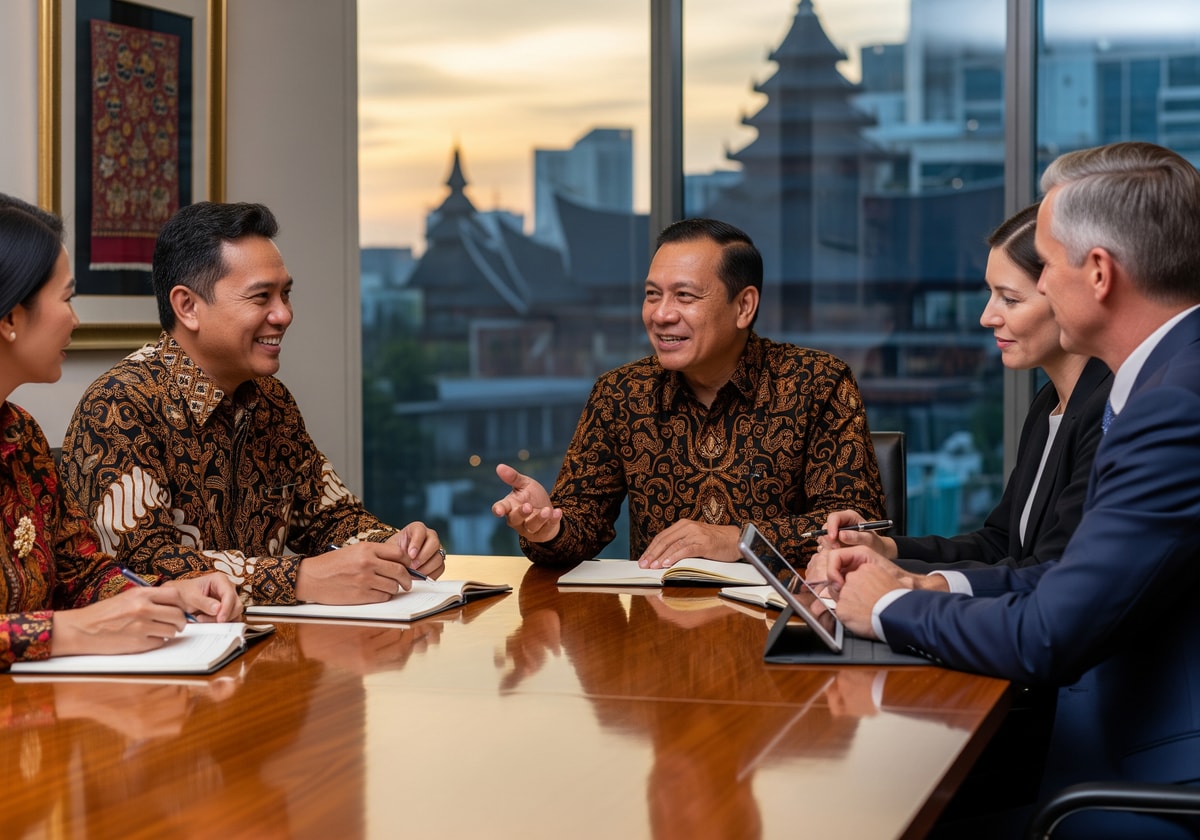 Business meeting between international and Indonesian partners