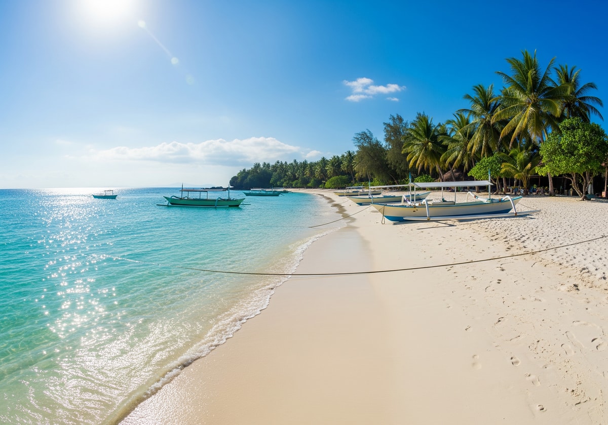 Crystal clear waters and white sand beach in the Gili Islands