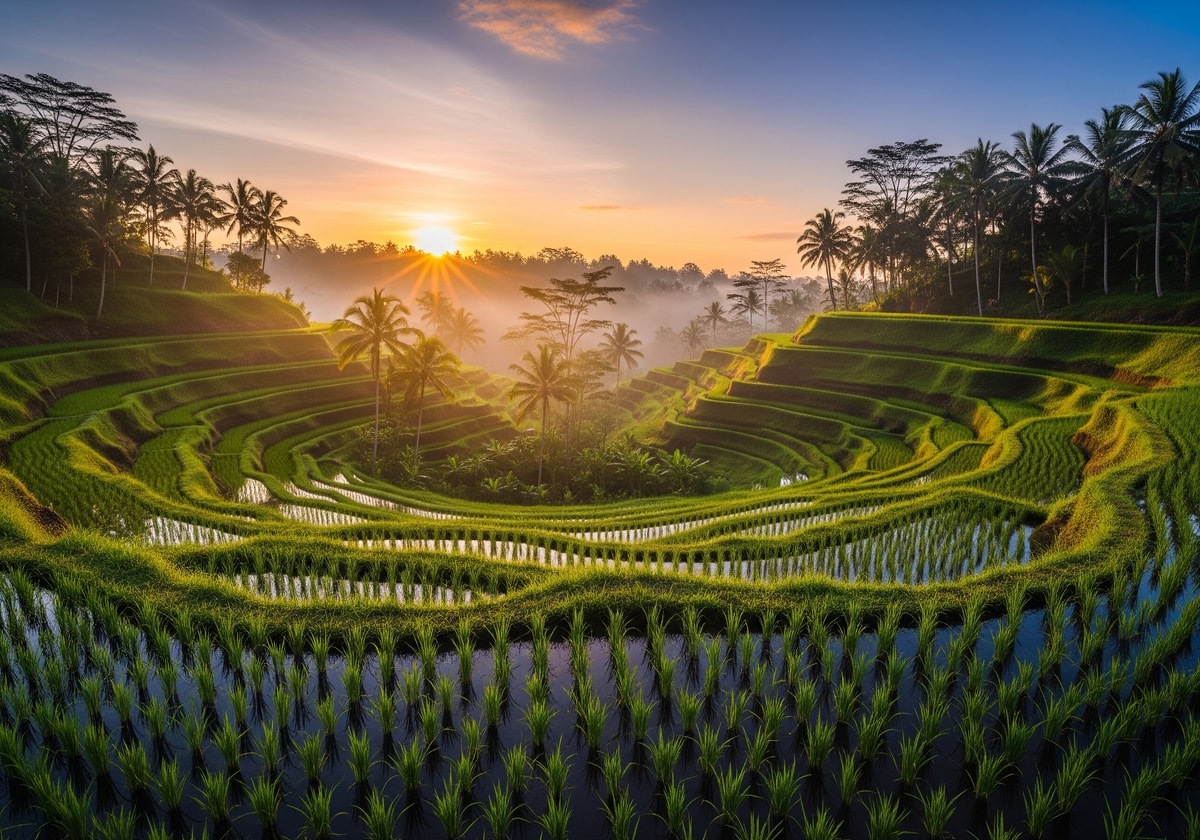Rice terrace in Ubud Bali at sunrise