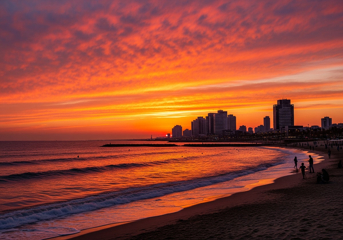 Sunset view over the Mediterranean Sea from Tel Aviv beachfront