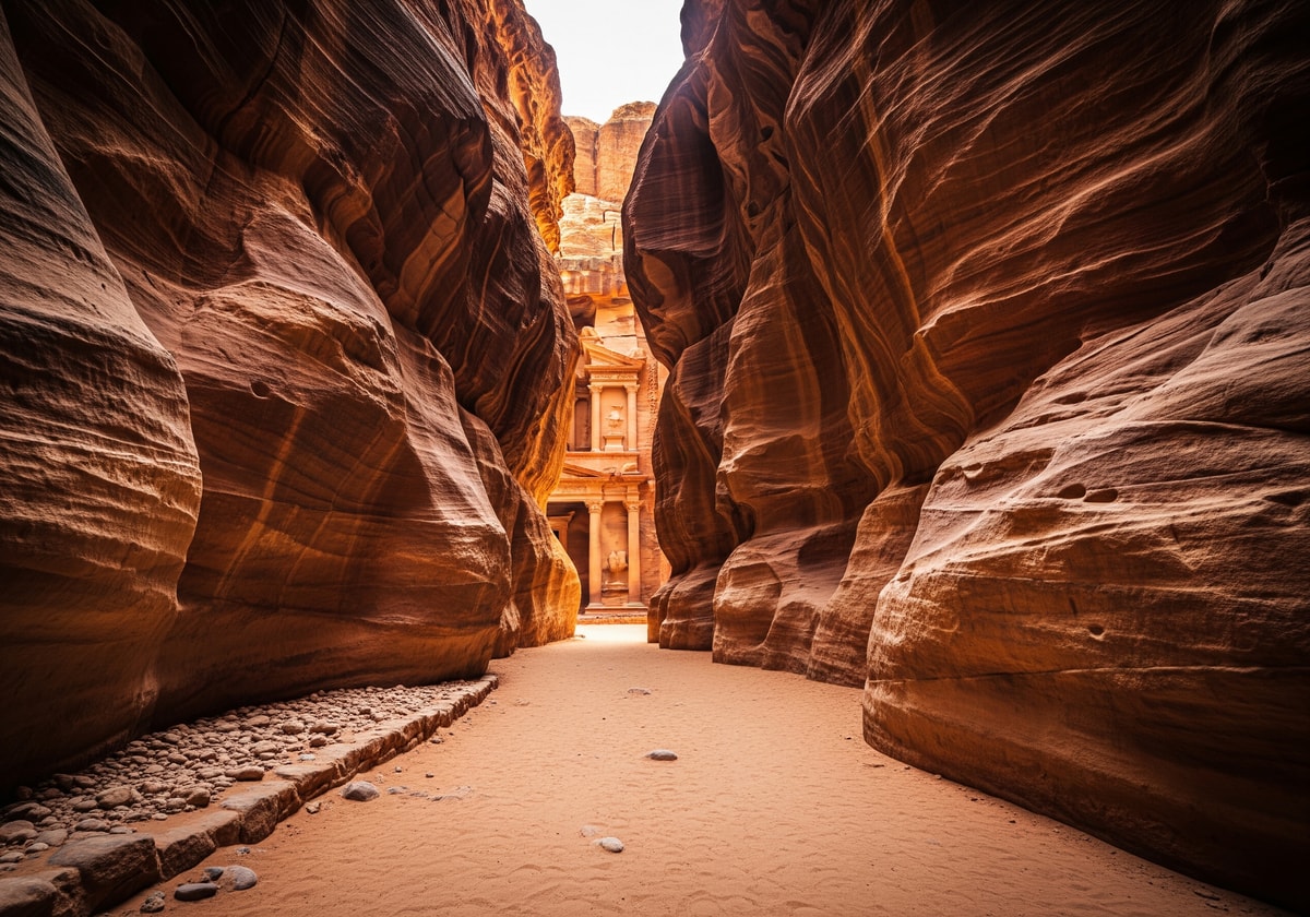 The narrow Siq canyon leading to Petra