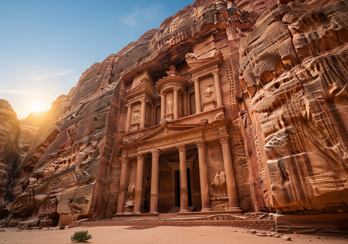 The Treasury at Petra illuminated by morning sunlight