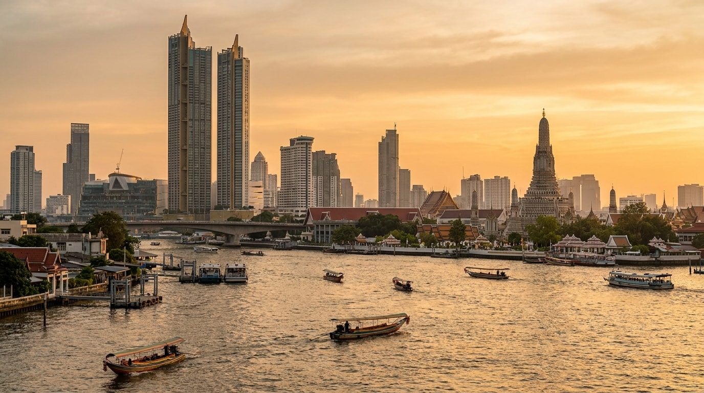Bangkok skyline over the Chao Phraya River