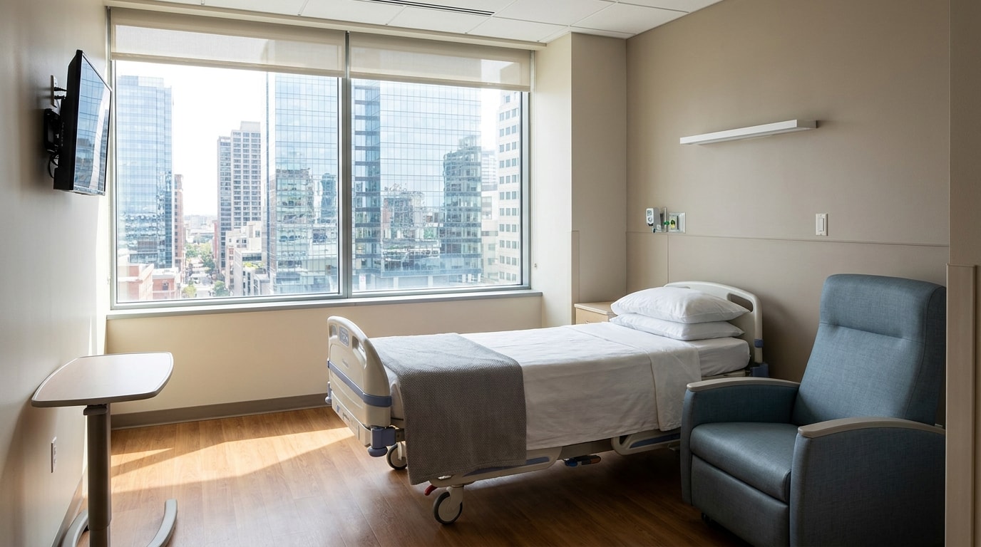 Empty private hospital room prepared for a patient in Thailand