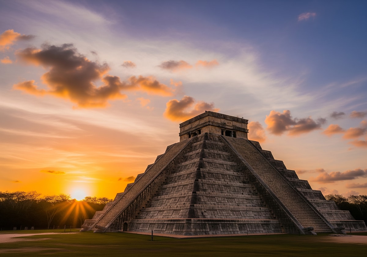 Chichen Itza pyramid at sunset