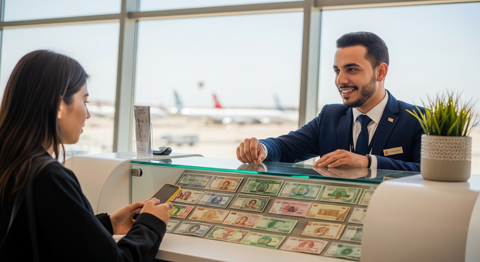 Currency exchange counter at Morocco airport