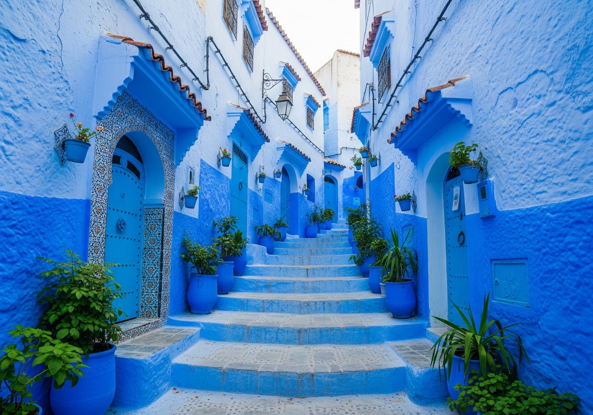 Blue streets and buildings of Chefchaouen Morocco