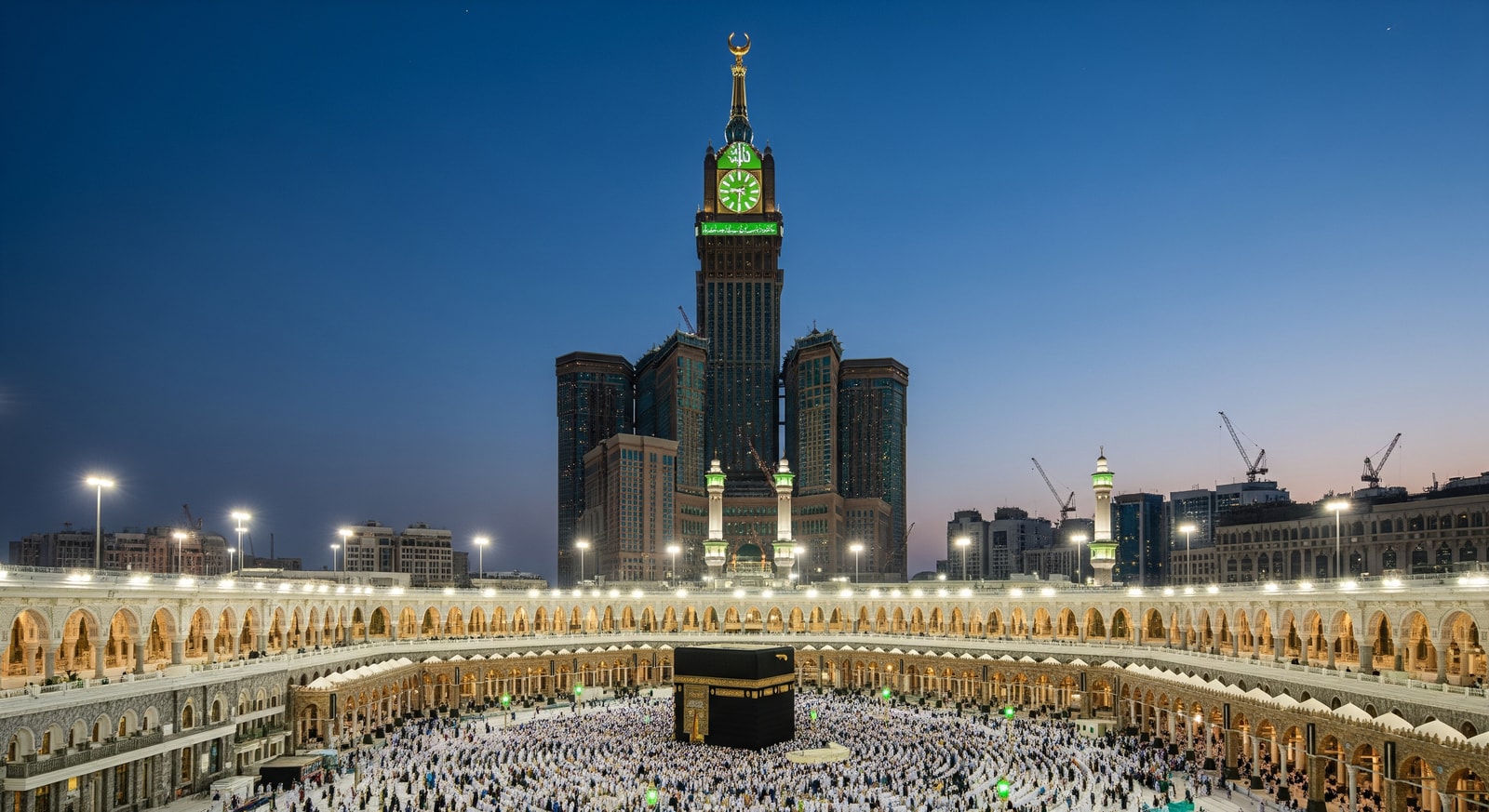 The Clock Tower in Makkah overlooking Masjid al-Haram at night