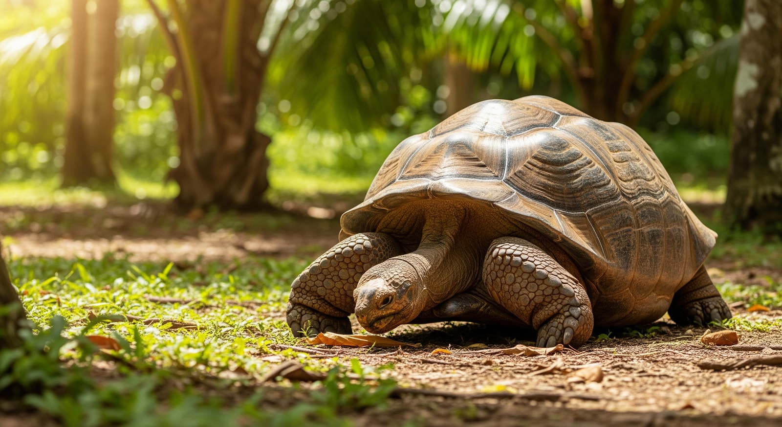 Giant Aldabra tortoise in Seychelles nature reserve