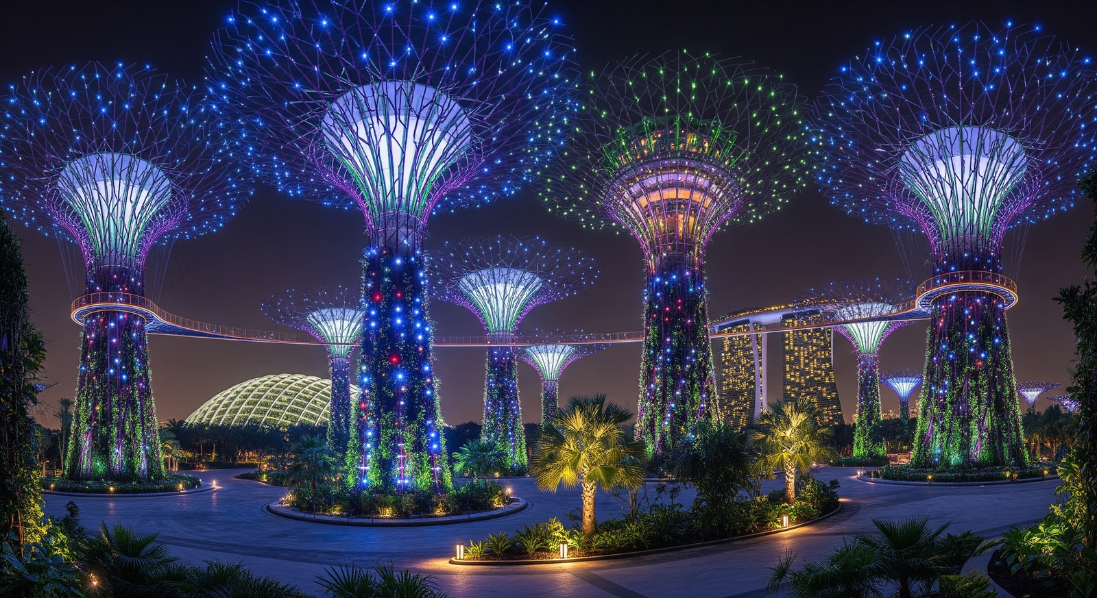 Supertree Grove at Gardens by the Bay Singapore illuminated at night