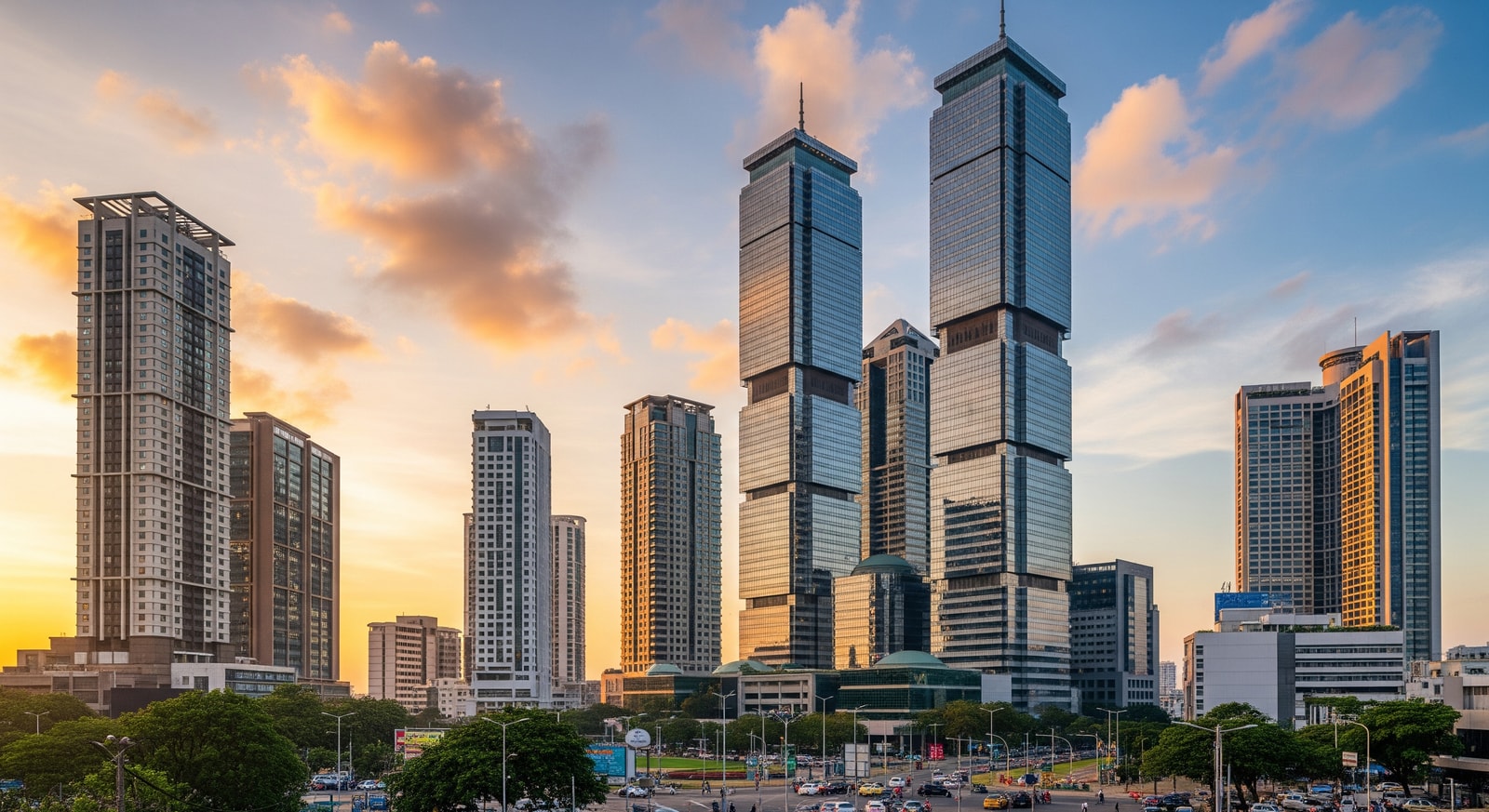 Modern Colombo skyline with World Trade Center towers and business district
