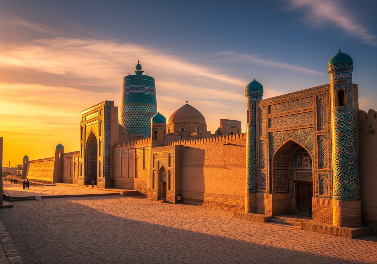 Khiva's Itchan Kala walled city at sunset