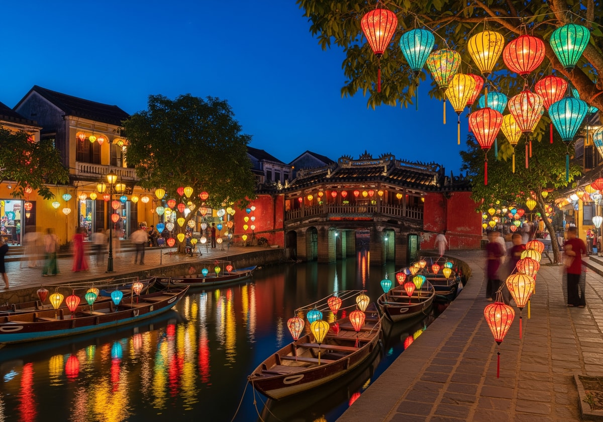 Colorful lanterns illuminating Hoi An Ancient Town at night