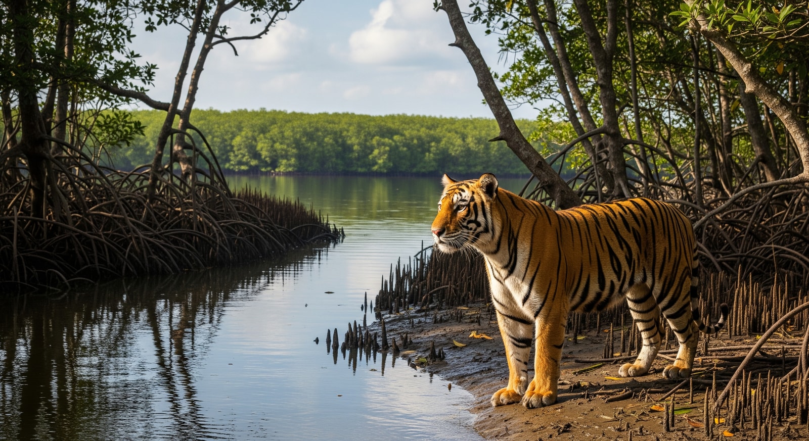 Royal Bengal Tiger in the Sundarbans mangrove forest of Bangladesh, the world's largest mangrove ecosystem
