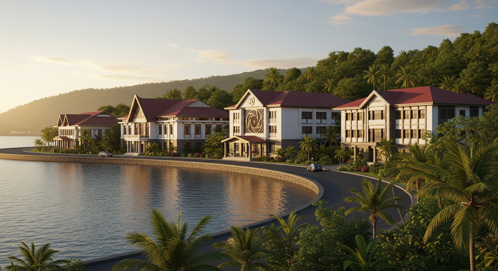 Scenic coastline of Pago Pago harbor in American Samoa with government buildings representing official document translation services