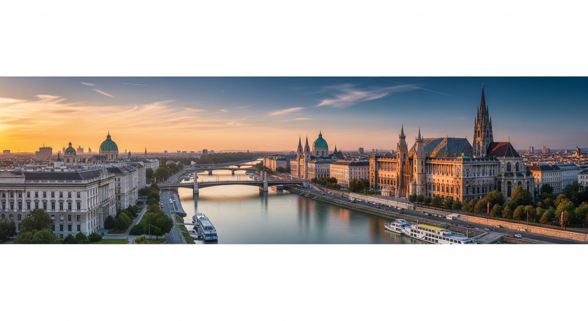 Panoramic view of Vienna with historic architecture and the Danube river representing Austria's administrative and cultural heritage