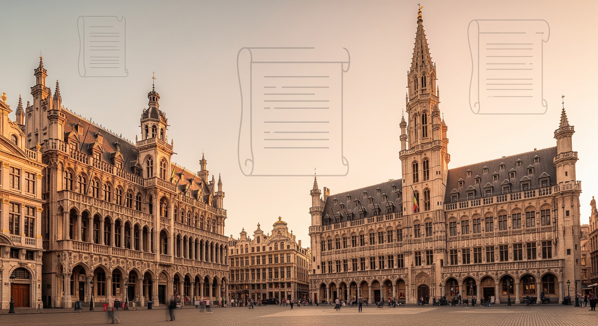Grand Place in Brussels with ornate guild halls and Hôtel de Ville representing Belgium's rich multilingual administrative heritage