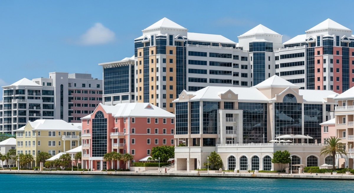 Hamilton, Bermuda financial district buildings representing the territory's role as a major international insurance and reinsurance centre