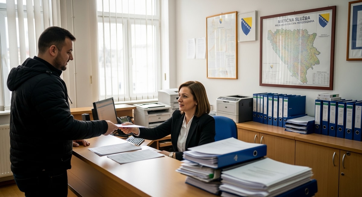 Bosnian civil registry office representing the matična služba vital records system across Federation of BiH and Republika Srpska