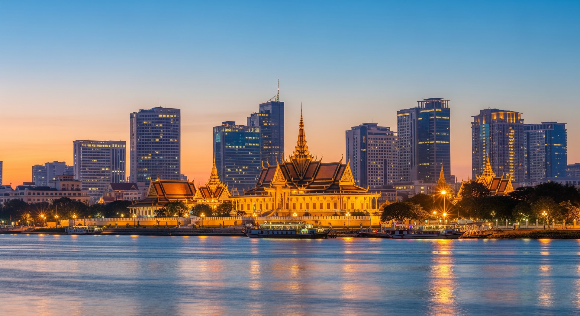 Phnom Penh skyline with the Royal Palace and Tonle Sap riverfront representing Cambodia's administrative center
