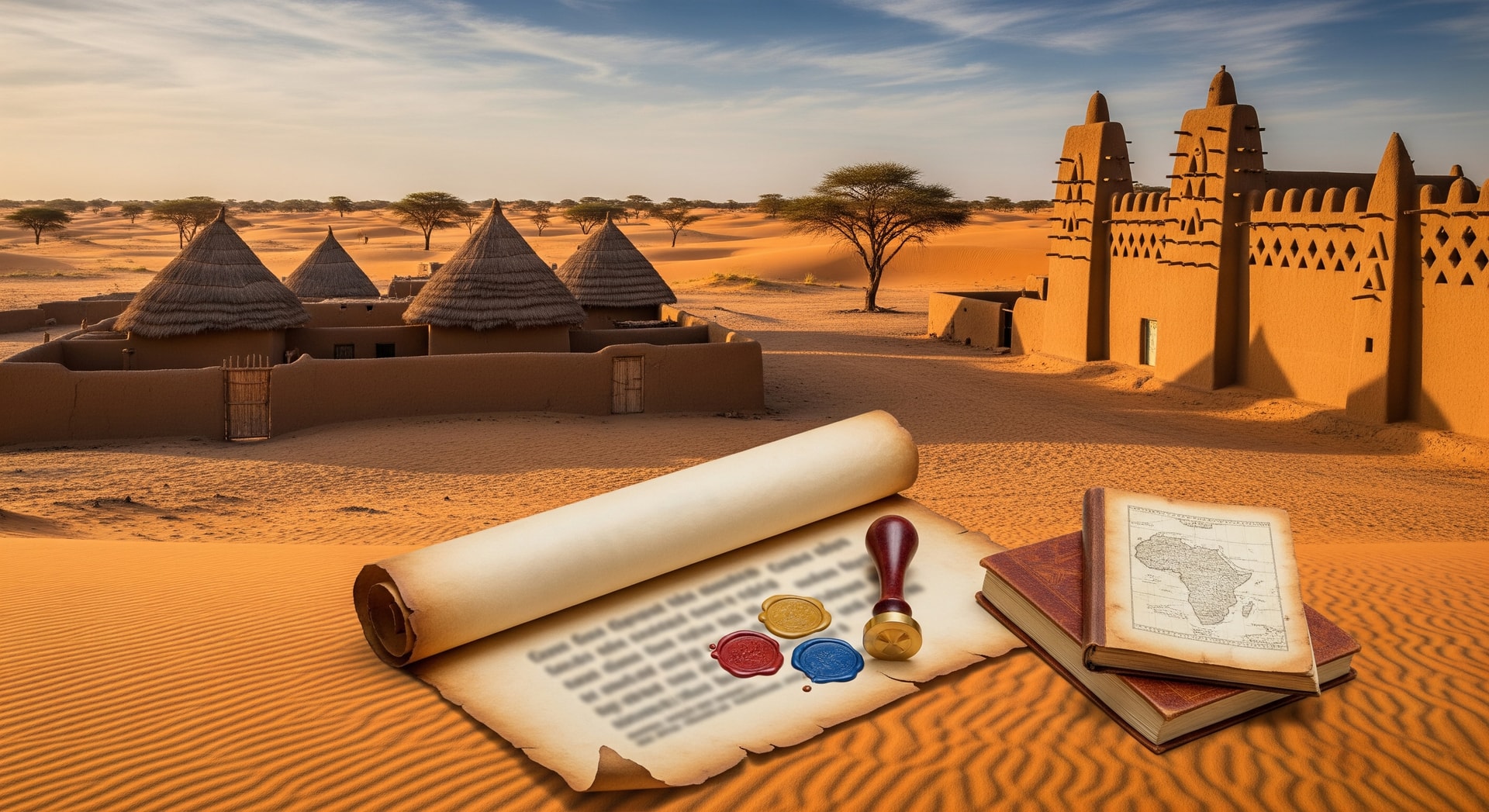Landscape of Chad showing Sahel region with traditional architecture