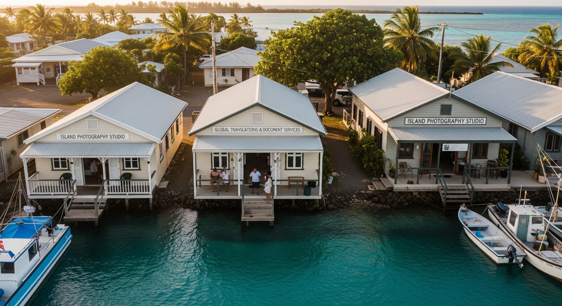 Aerial view of Flying Fish Cove on Christmas Island with its multicultural community representing official document translation services