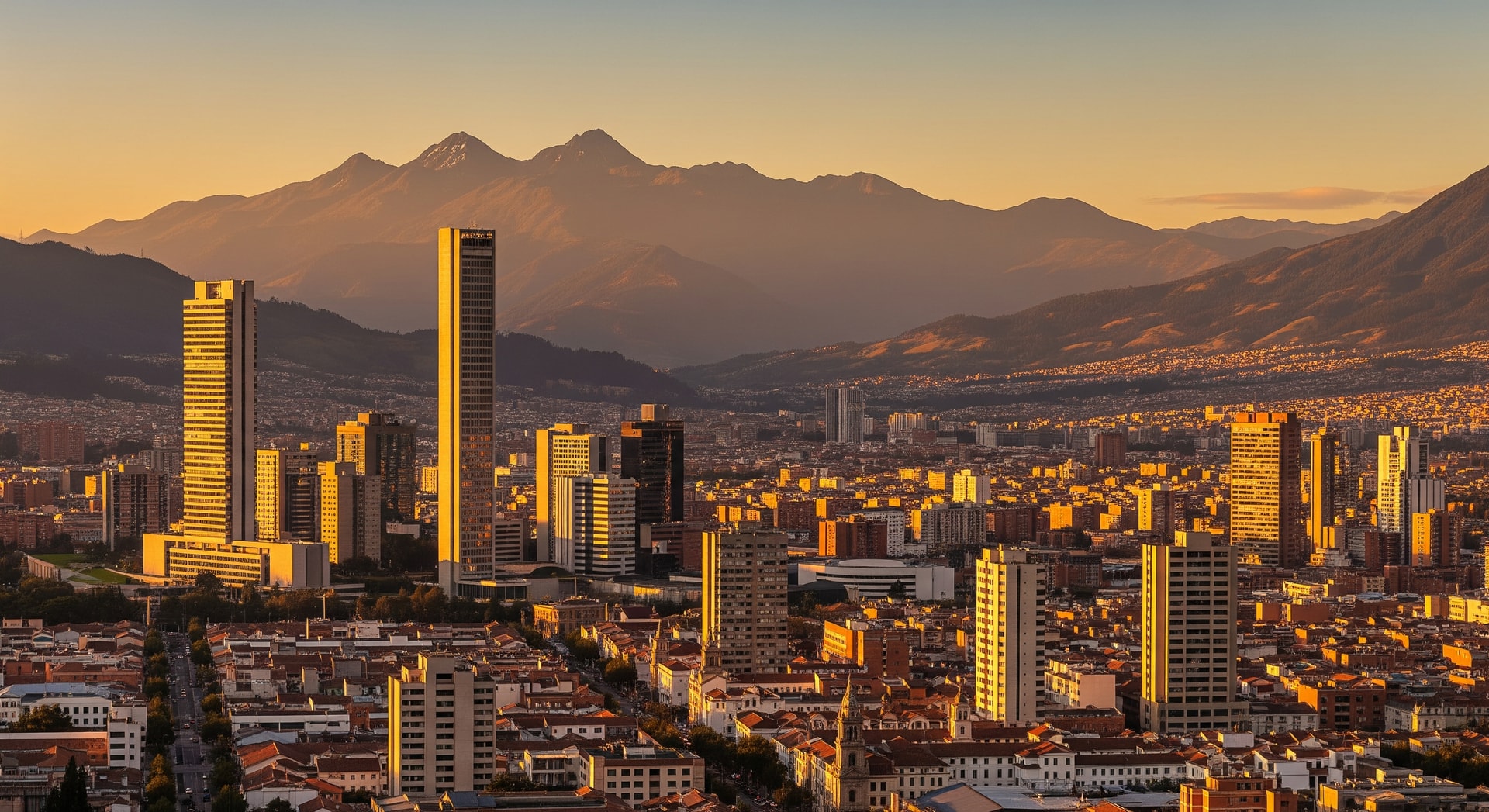 Panoramic view of Bogota with the Andes mountains in the background and modern skyline representing Colombia institutional and cultural landscape