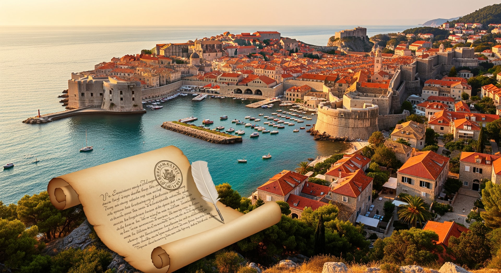 Panoramic view of Dubrovnik's historic old town and Adriatic coastline representing Croatia's rich administrative and cultural heritage