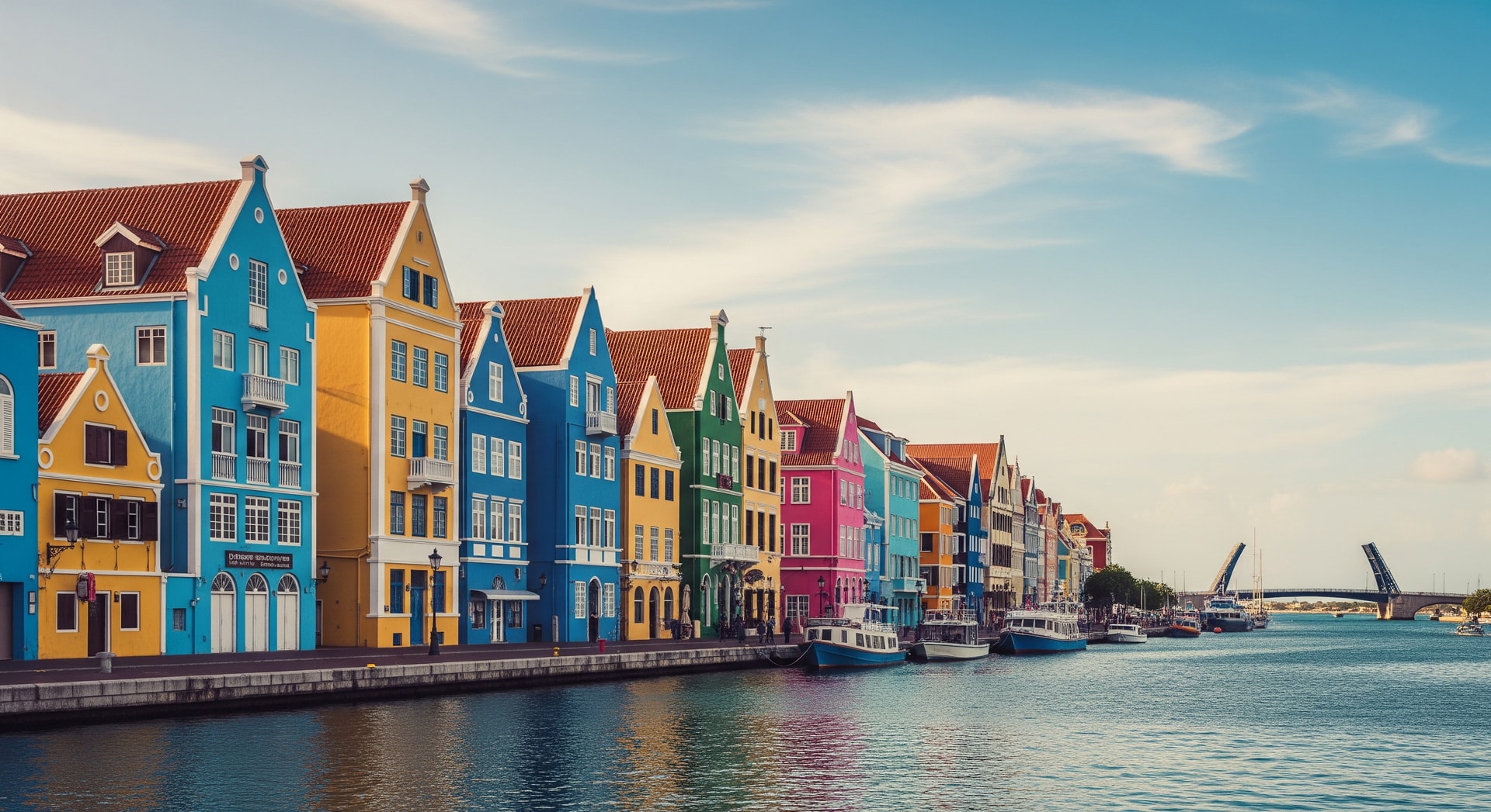 Willemstad's iconic waterfront with colourful Dutch colonial buildings along the Sint Annabaai representing Curaçao's unique blend of Caribbean and European culture