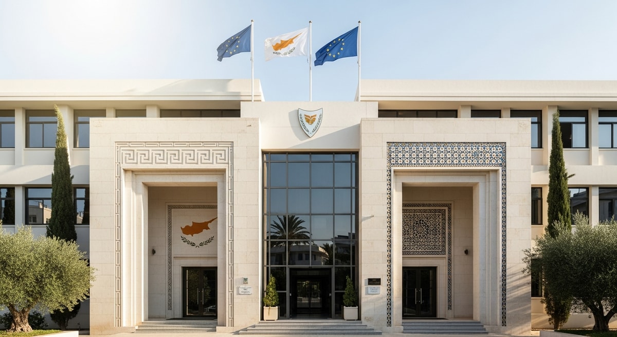 Cypriot government building representing the bilingual Greek-Turkish administrative system and EU member state status