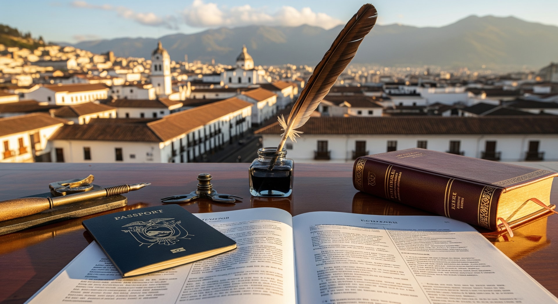Quito historic center with colonial architecture and the Andes mountains representing Ecuador's rich heritage and official documentation system