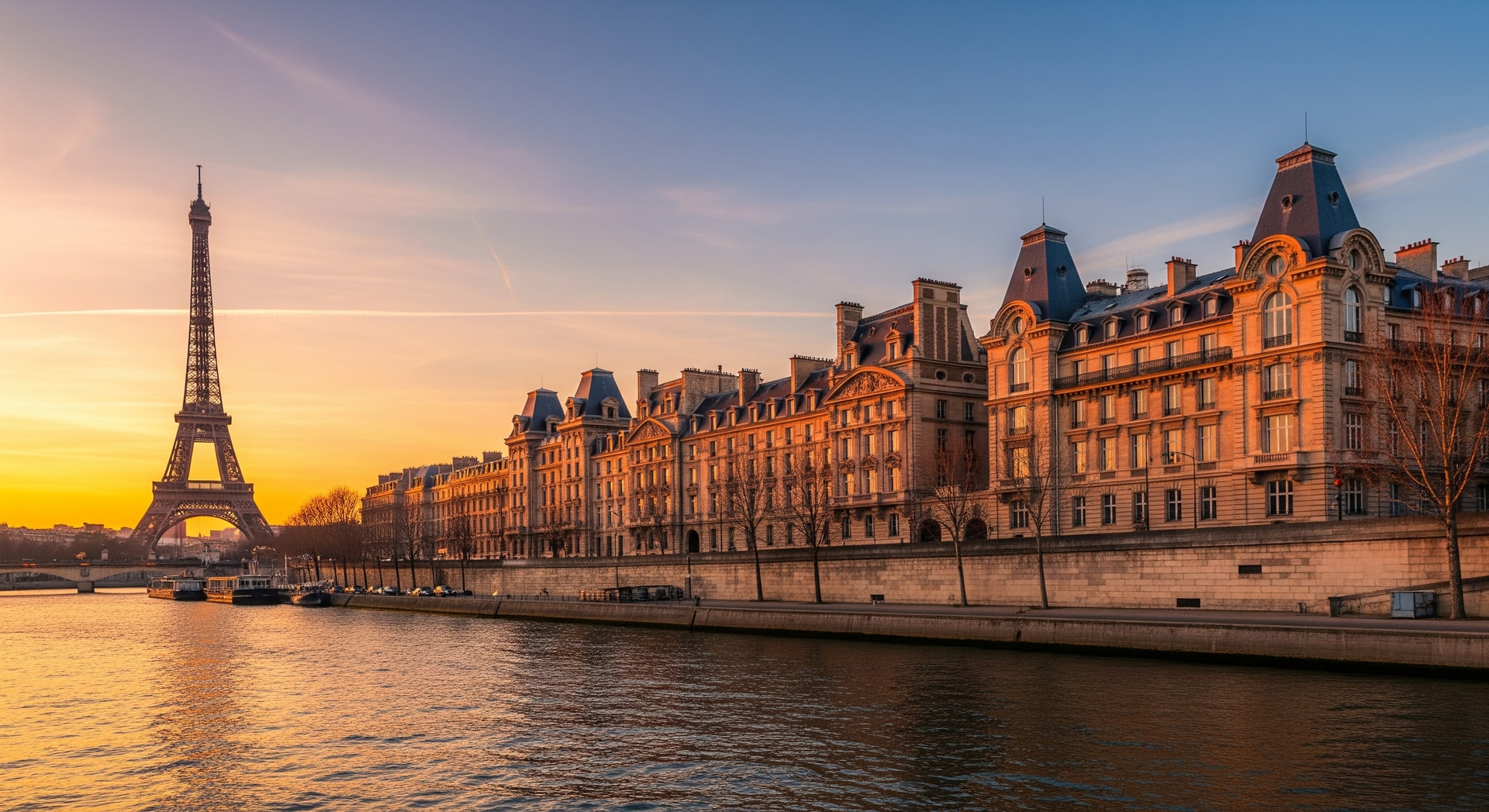 Paris skyline with the Eiffel Tower and Haussmann-era architecture along the Seine representing France's rich cultural and institutional heritage