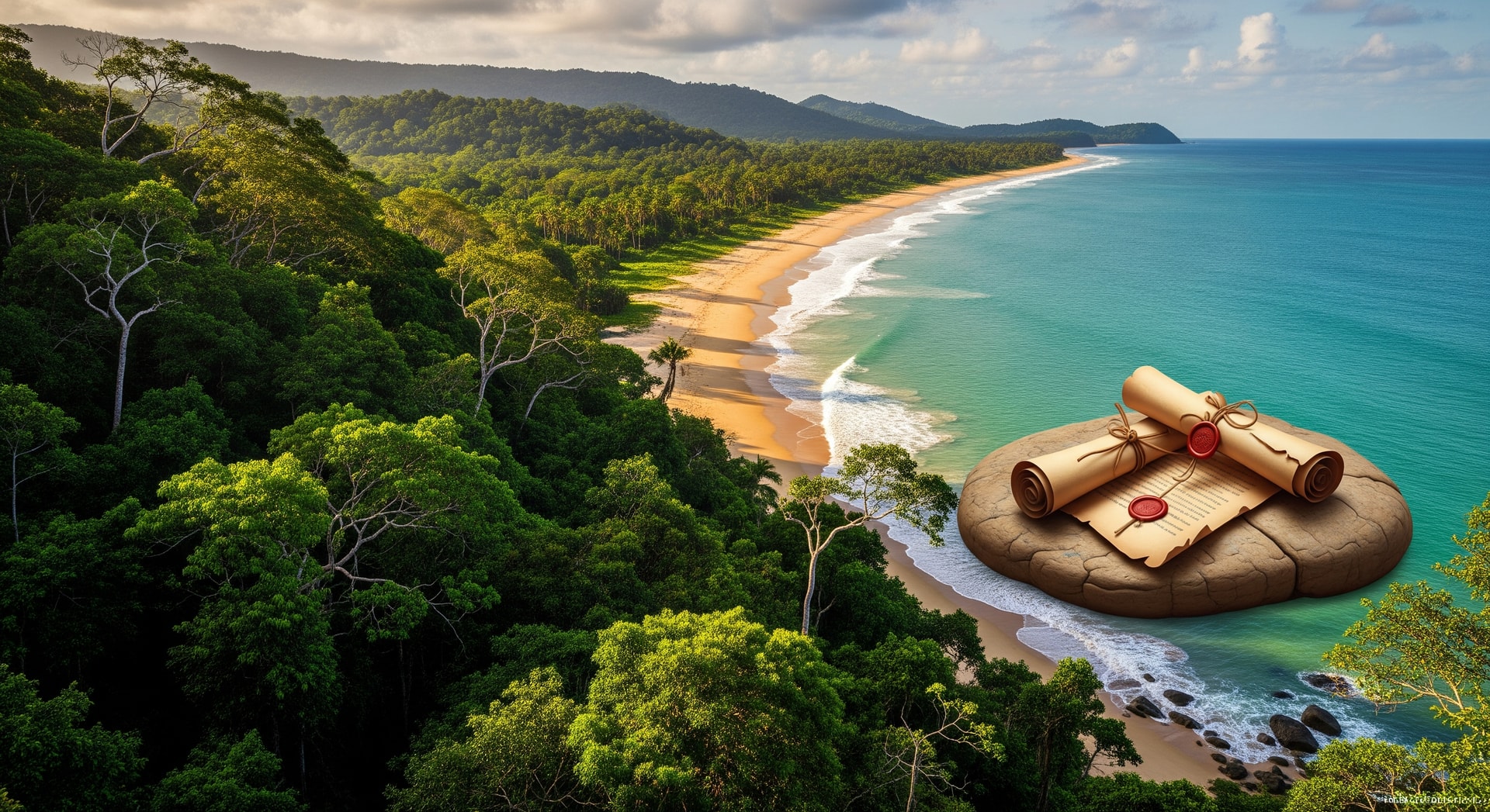 Tropical rainforest landscape of Gabon with Atlantic coastline