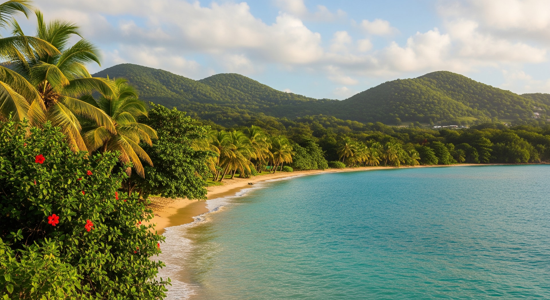 Guadeloupe coastline with turquoise Caribbean waters and lush tropical landscape representing this French overseas department in the Lesser Antilles