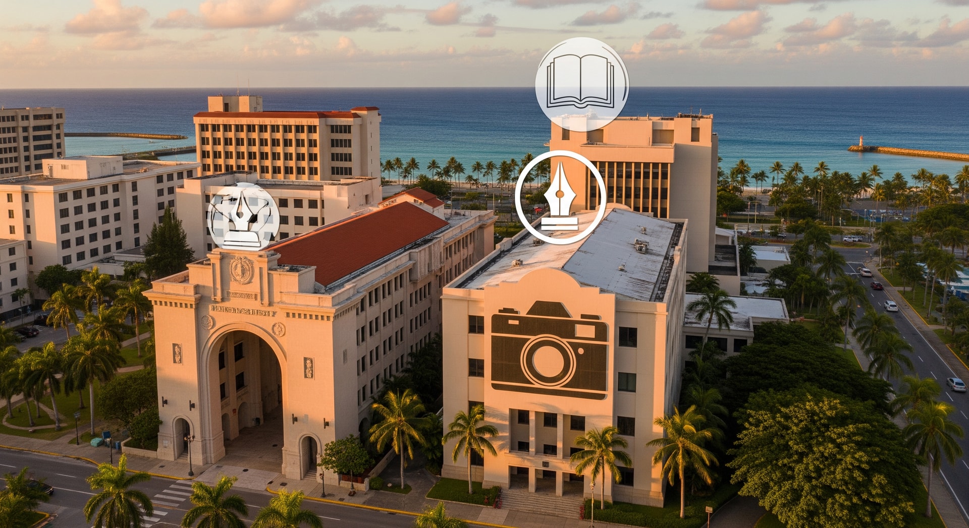 Aerial view of Hagåtña the capital of Guam with government buildings representing official Guam document translation services