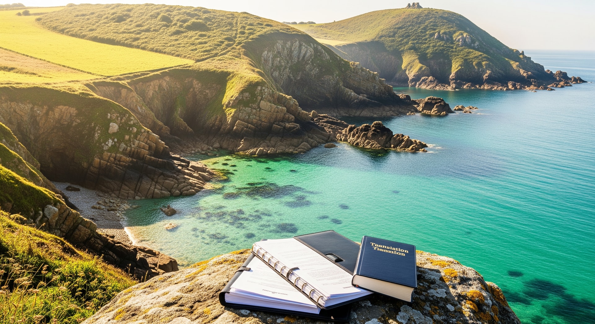Guernsey island coastline with clear waters representing this British Crown Dependency and offshore financial centre in the English Channel