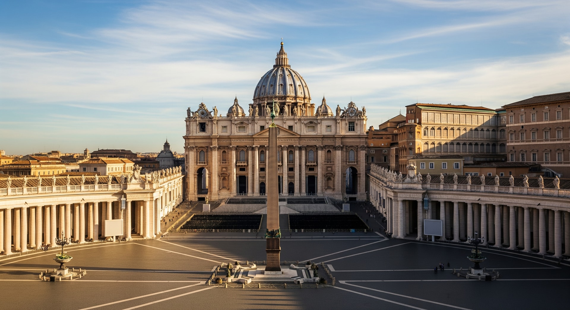 St. Peter's Square in Vatican City with the colonnade, obelisk, and Basilica di San Pietro representing the Holy See's unique ecclesiastical and civil authority