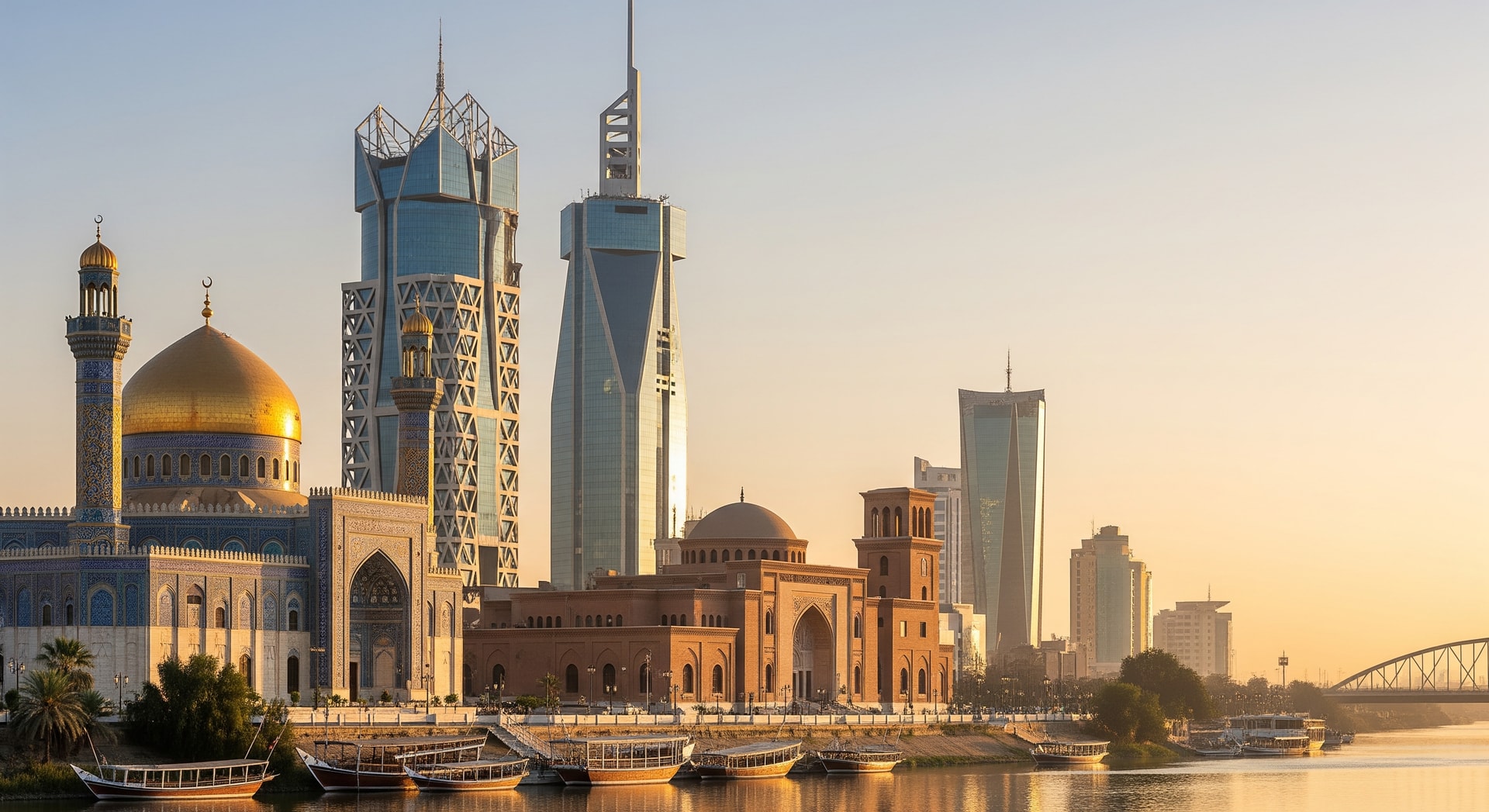 Baghdad skyline with modern and historic architecture representing Iraq's institutional landscape