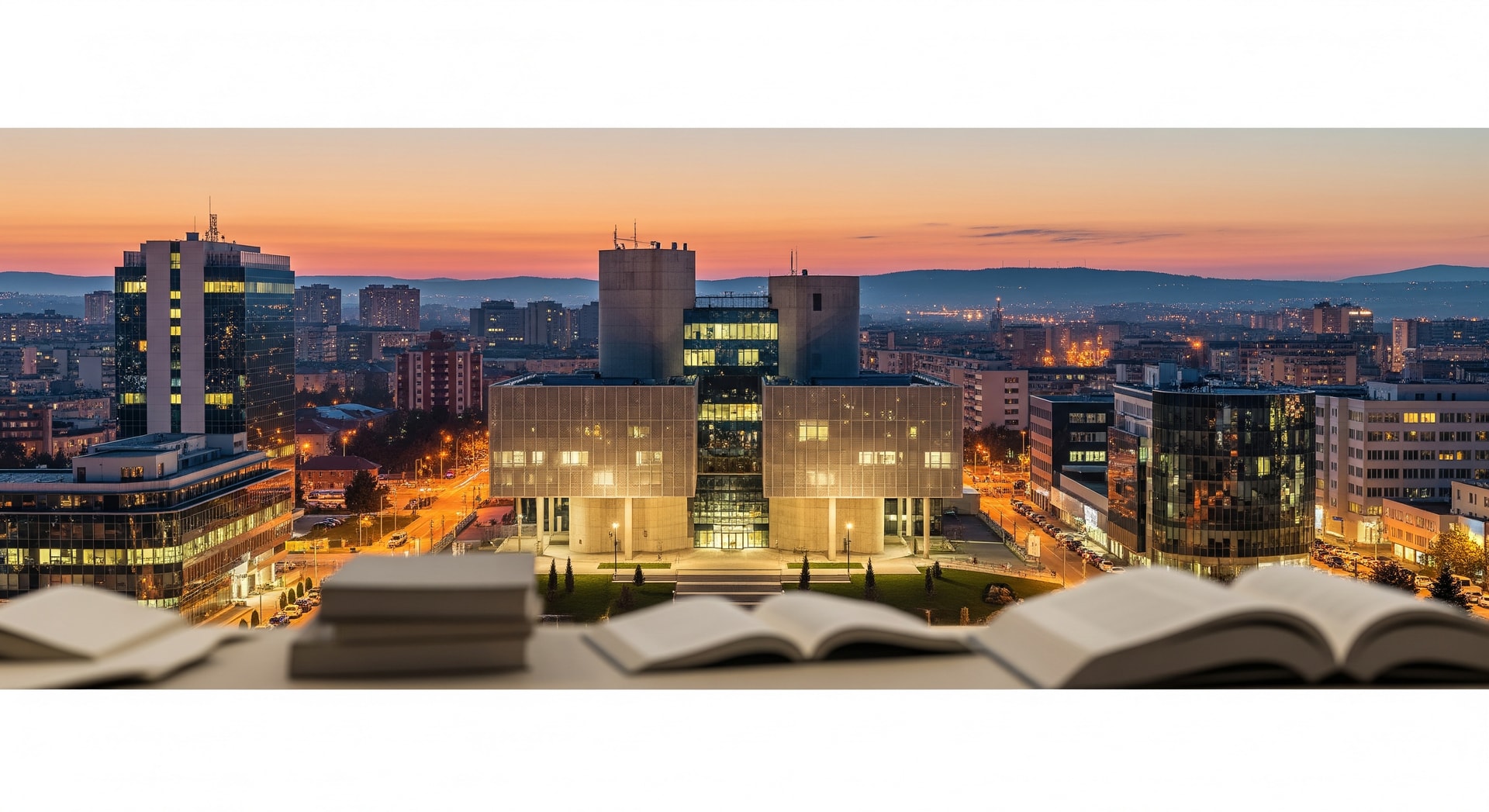 Panoramic view of Pristina, Kosovo, with the National Library and modern cityscape in the background