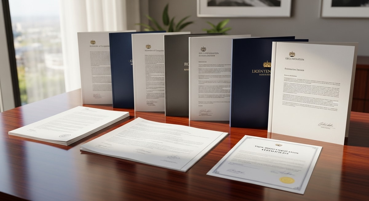 Corporate and financial documents from Liechtenstein registered companies and foundations requiring certified translation for international use