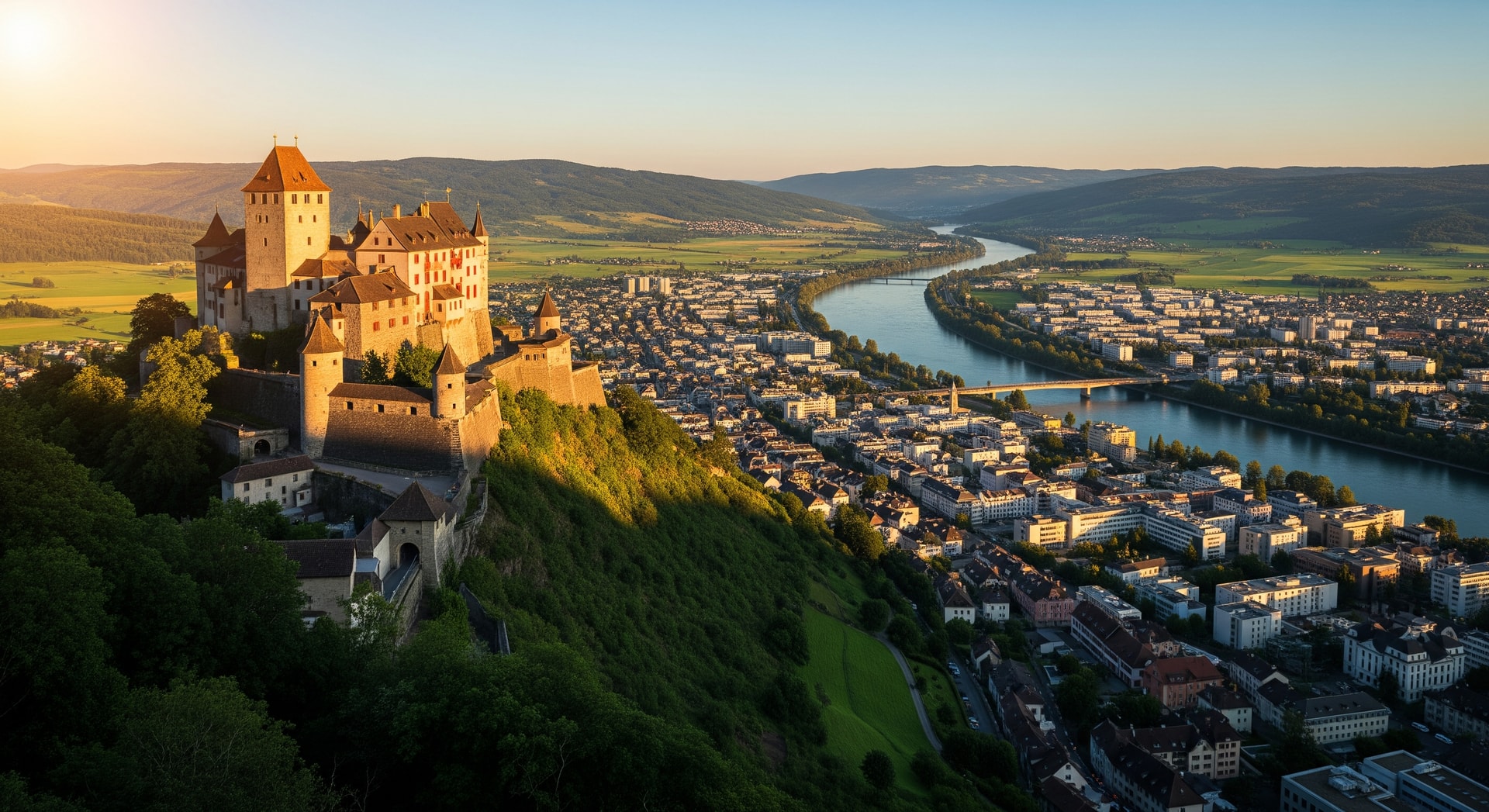 Vaduz Castle overlooking the Rhine Valley and the Liechtenstein capital, symbolizing the principality's unique position as a major European financial and legal center