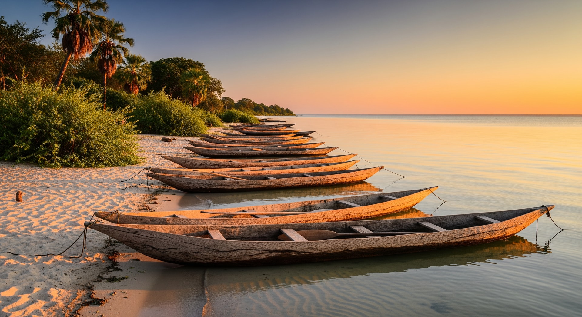 Lake Malawi shoreline with traditional fishing boats, representing Malawi's cultural heritage